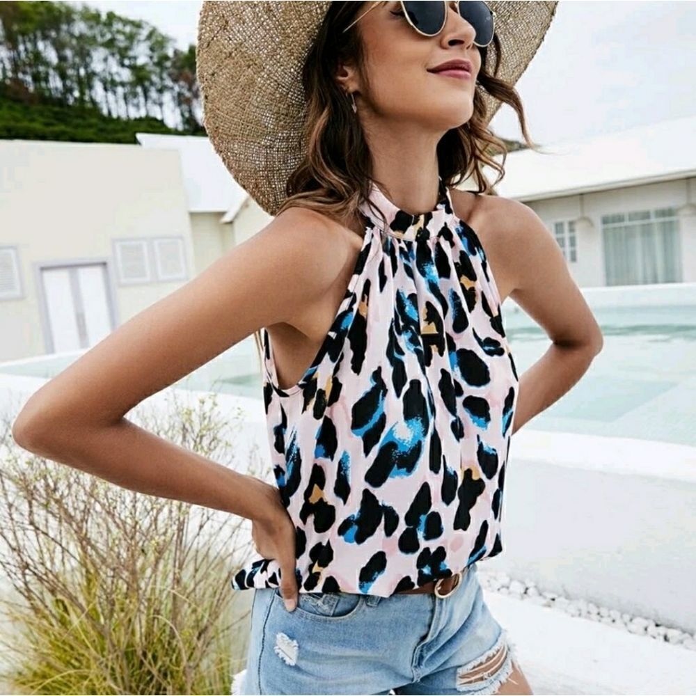 Allover Print Halter Top - Picture 6 of 9